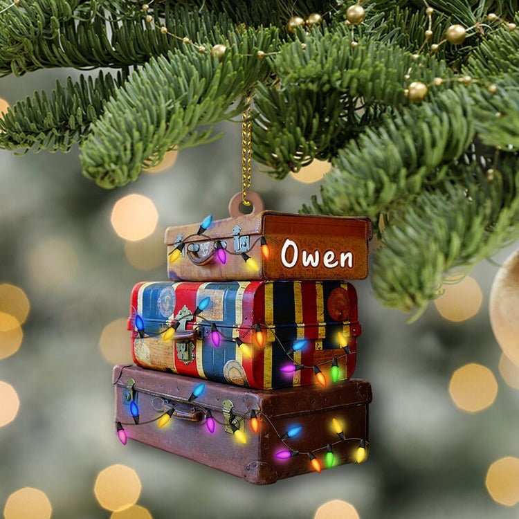 Personalized Travel Bag Ornament, Travel Suitcase Ornament, Travel Trunk Christmas Gift, Traveler Gift Beach Ornament, Camper Ornament ORH1710N