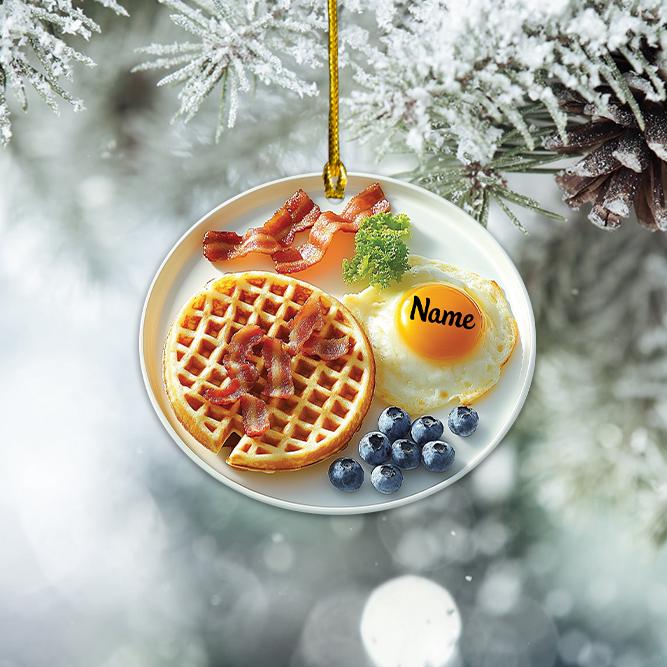 Personalized Waffle Bacon Christmas Ornament, Bacon Waffle Breakfast Ornament, Waffle Lovers Ornament Gift, Food Cake Ornament HAOR0611