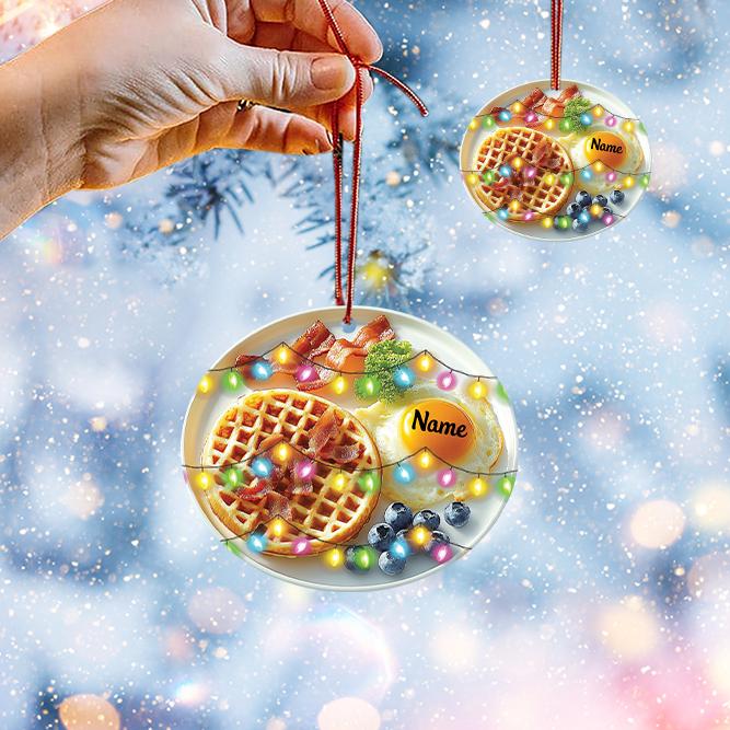 Personalized Waffle Bacon Christmas Ornament, Bacon Waffle Breakfast Ornament, Waffle Lovers Ornament Gift, Food Cake Ornament HAOR0611