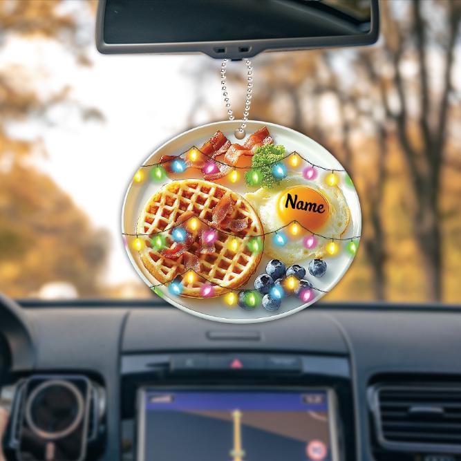 Personalized Waffle Bacon Christmas Ornament, Bacon Waffle Breakfast Ornament, Waffle Lovers Ornament Gift, Food Cake Ornament HAOR0611