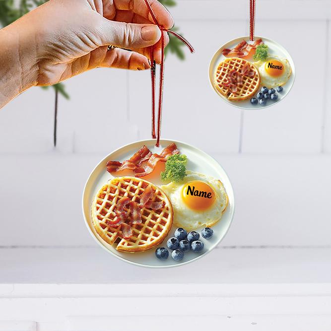 Personalized Waffle Bacon Christmas Ornament, Bacon Waffle Breakfast Ornament, Waffle Lovers Ornament Gift, Food Cake Ornament HAOR0611