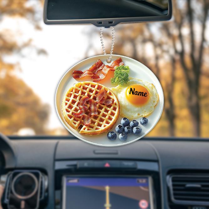 Personalized Waffle Bacon Christmas Ornament, Bacon Waffle Breakfast Ornament, Waffle Lovers Ornament Gift, Food Cake Ornament HAOR0611