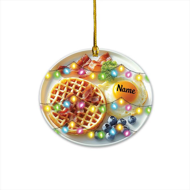 Personalized Waffle Bacon Christmas Ornament, Bacon Waffle Breakfast Ornament, Waffle Lovers Ornament Gift, Food Cake Ornament HAOR0611