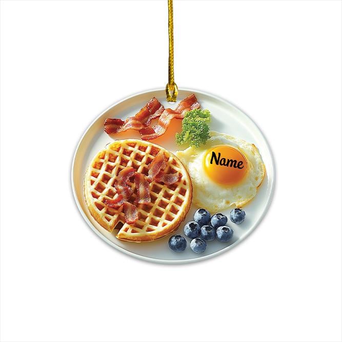 Personalized Waffle Bacon Christmas Ornament, Bacon Waffle Breakfast Ornament, Waffle Lovers Ornament Gift, Food Cake Ornament HAOR0611