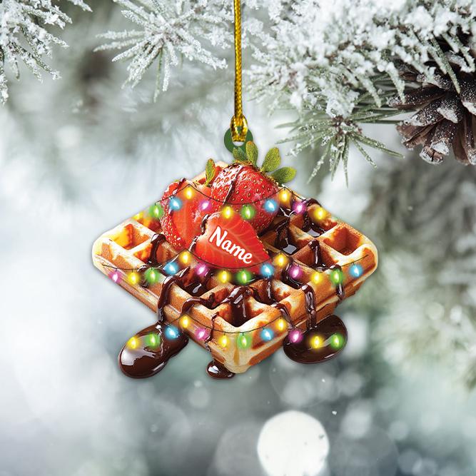 Personalized Waffle Strawberry Christmas Ornament, Strawberry Waffle Breakfast Ornament, Waffle Lover Gift, Food Cake Ornament HAOR0611
