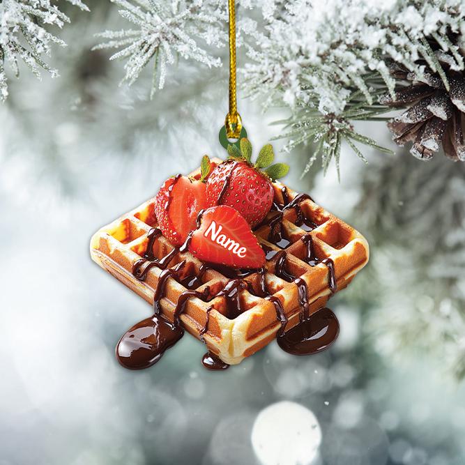 Personalized Waffle Strawberry Christmas Ornament, Strawberry Waffle Breakfast Ornament, Waffle Lover Gift, Food Cake Ornament HAOR0611