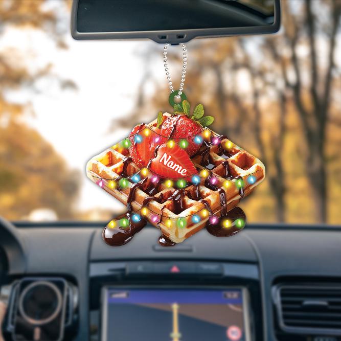 Personalized Waffle Strawberry Christmas Ornament, Strawberry Waffle Breakfast Ornament, Waffle Lover Gift, Food Cake Ornament HAOR0611