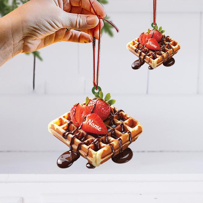 Personalized Waffle Strawberry Christmas Ornament, Strawberry Waffle Breakfast Ornament, Waffle Lover Gift, Food Cake Ornament HAOR0611