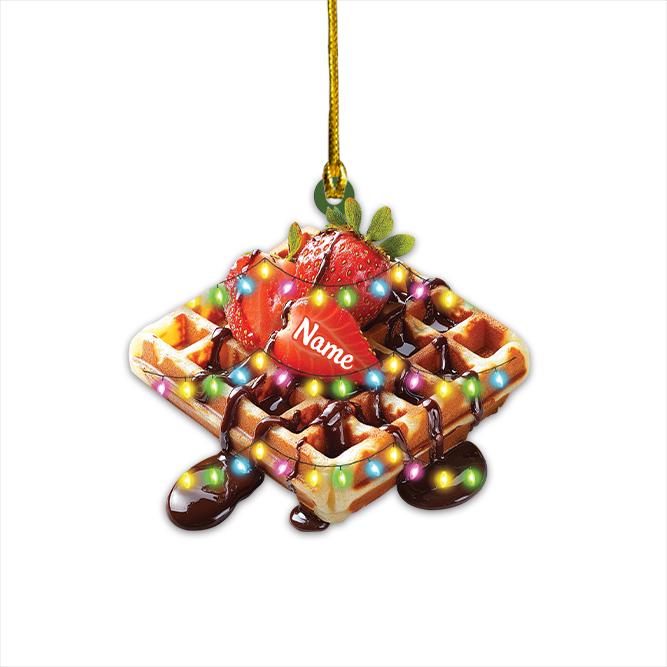 Personalized Waffle Strawberry Christmas Ornament, Strawberry Waffle Breakfast Ornament, Waffle Lover Gift, Food Cake Ornament HAOR0611