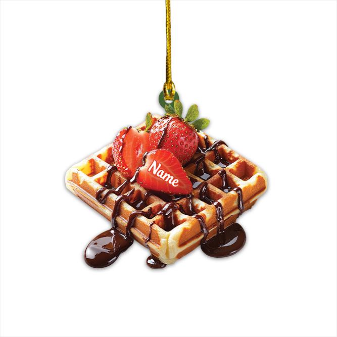 Personalized Waffle Strawberry Christmas Ornament, Strawberry Waffle Breakfast Ornament, Waffle Lover Gift, Food Cake Ornament HAOR0611