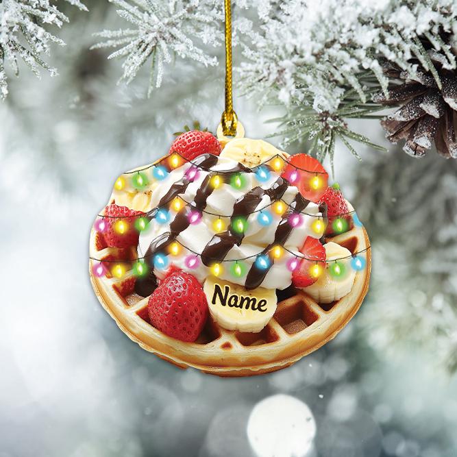 Personalized Waffle Strawberry Christmas Ornament, Strawberry Waffle Breakfast Ornament, Waffle Lover Gift, Food Cake Ornament 1 HAOR0611