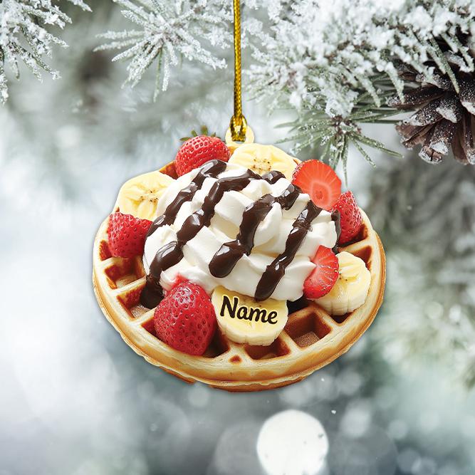 Personalized Waffle Strawberry Christmas Ornament, Strawberry Waffle Breakfast Ornament, Waffle Lover Gift, Food Cake Ornament 1 HAOR0611