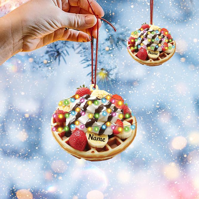 Personalized Waffle Strawberry Christmas Ornament, Strawberry Waffle Breakfast Ornament, Waffle Lover Gift, Food Cake Ornament 1 HAOR0611