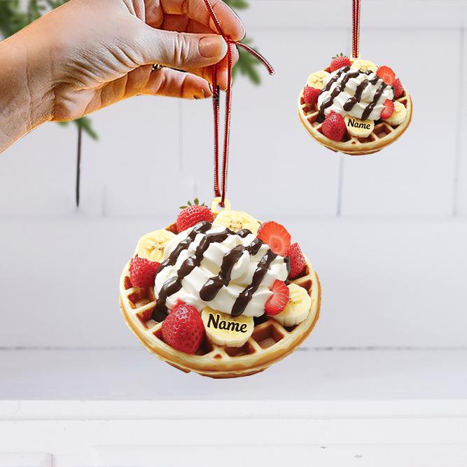 Personalized Waffle Strawberry Christmas Ornament, Strawberry Waffle Breakfast Ornament, Waffle Lover Gift, Food Cake Ornament 1 HAOR0611