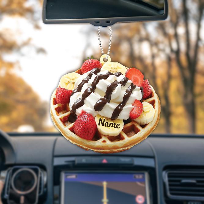 Personalized Waffle Strawberry Christmas Ornament, Strawberry Waffle Breakfast Ornament, Waffle Lover Gift, Food Cake Ornament 1 HAOR0611