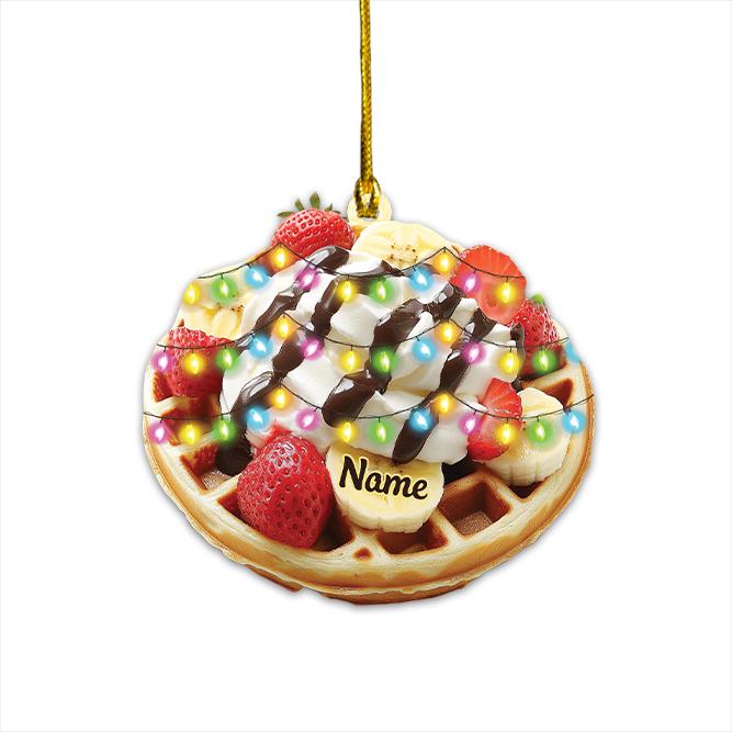 Personalized Waffle Strawberry Christmas Ornament, Strawberry Waffle Breakfast Ornament, Waffle Lover Gift, Food Cake Ornament 1 HAOR0611