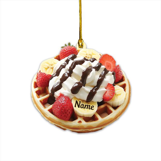 Personalized Waffle Strawberry Christmas Ornament, Strawberry Waffle Breakfast Ornament, Waffle Lover Gift, Food Cake Ornament 1 HAOR0611