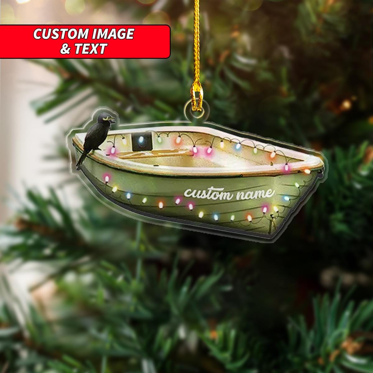 Personalized Watercraft Row Boating With Christmas Light Christmas Ornament, Rowboat Christmas Ornament, Custom Name Acrylic Ornament ORNO5