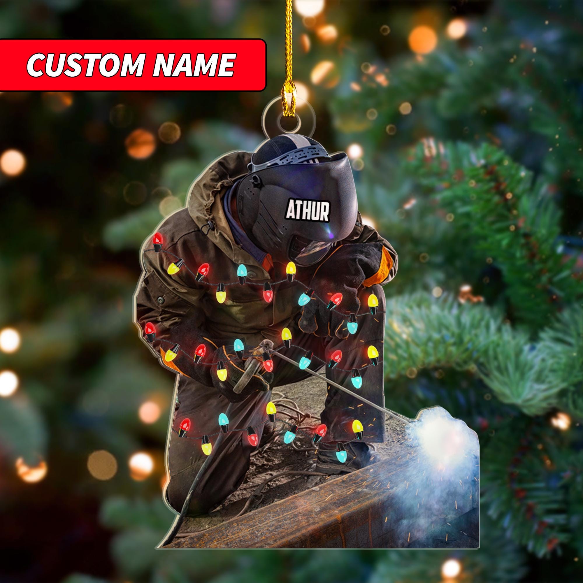 Personalized Welder Christmas Ornament acrylic 2D, Custom Name Welder Christmas Ornament, Custom Christmas Ornament Welder Outfit ORNO5
