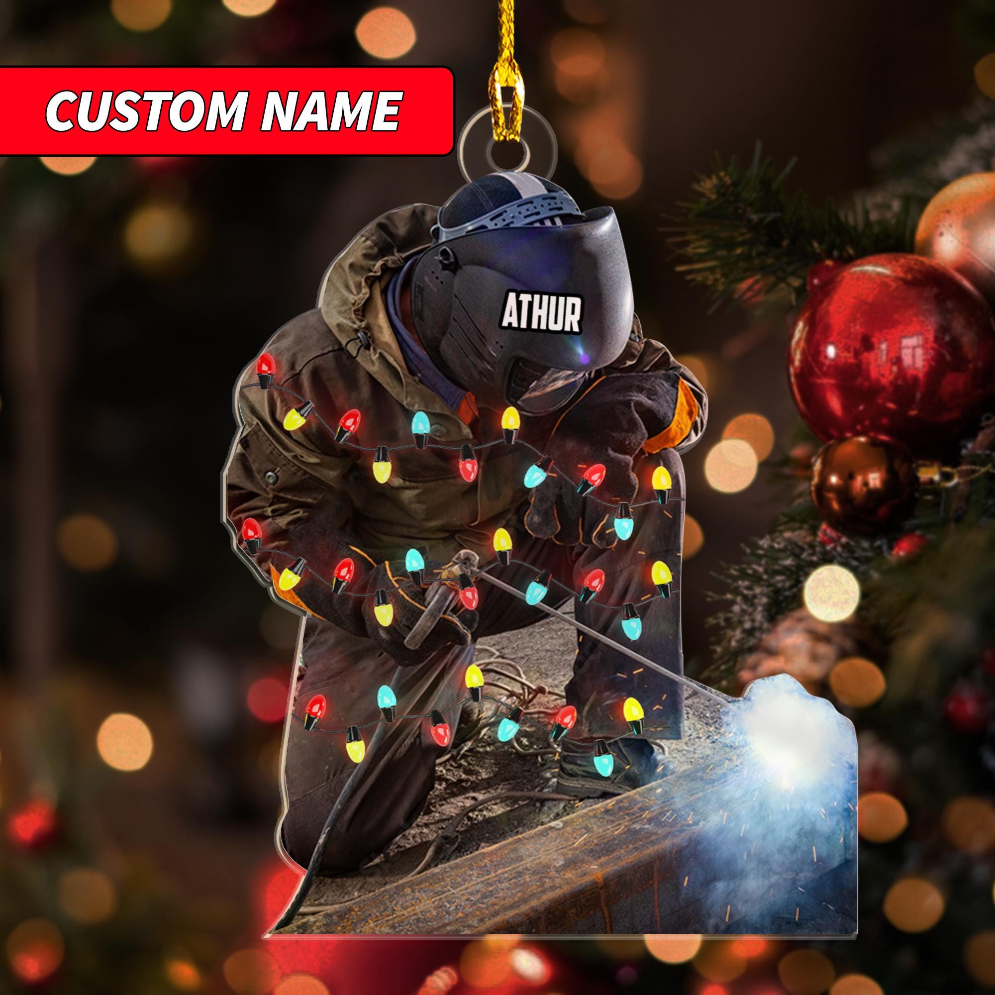 Personalized Welder Christmas Ornament acrylic 2D, Custom Name Welder Christmas Ornament, Custom Christmas Ornament Welder Outfit ORNO5