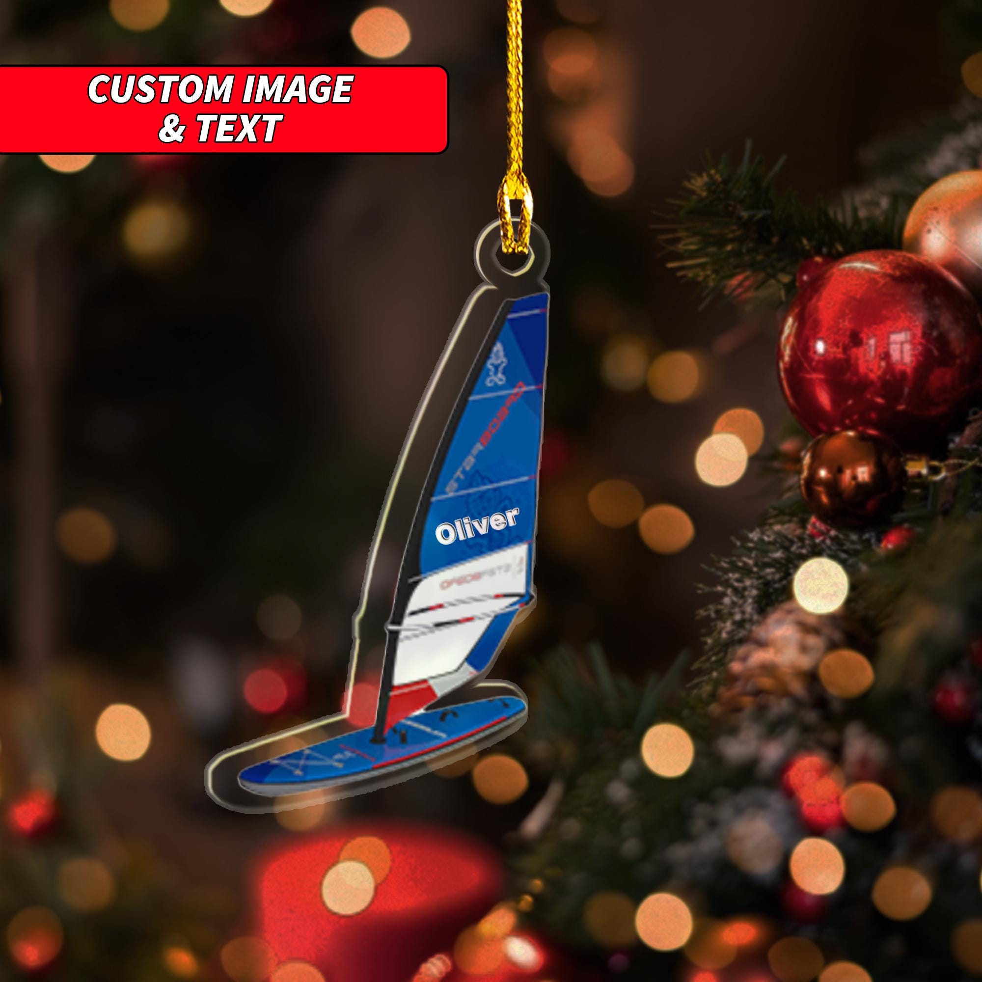 Personalized Windsurf Boat Ornament, Custom Windsurf Boat Xmas Ornament, Windsurf Boat Ornament, 2D Flat Windsurf Lover Ornament ORNO5