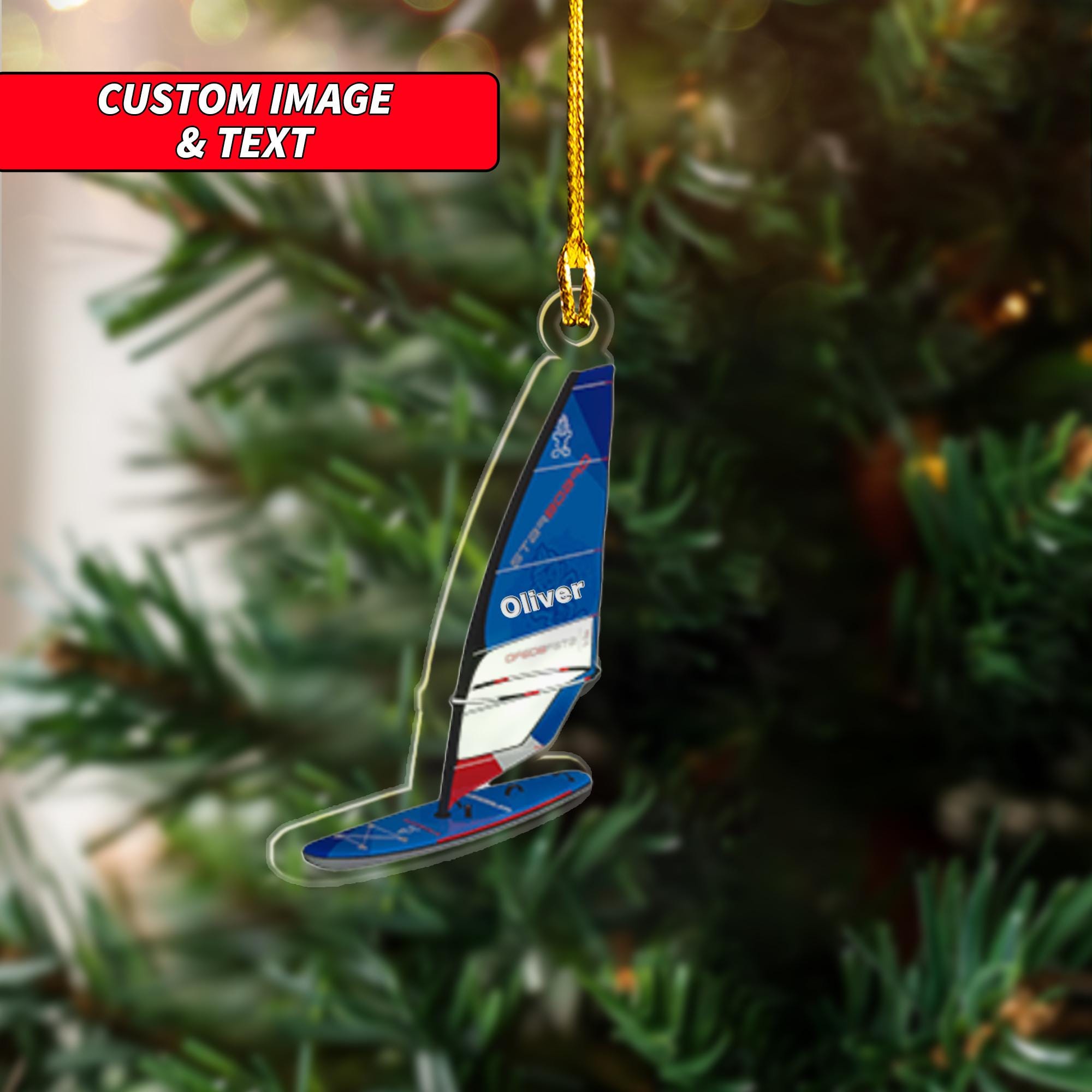 Personalized Windsurf Boat Ornament, Custom Windsurf Boat Xmas Ornament, Windsurf Boat Ornament, 2D Flat Windsurf Lover Ornament ORNO5