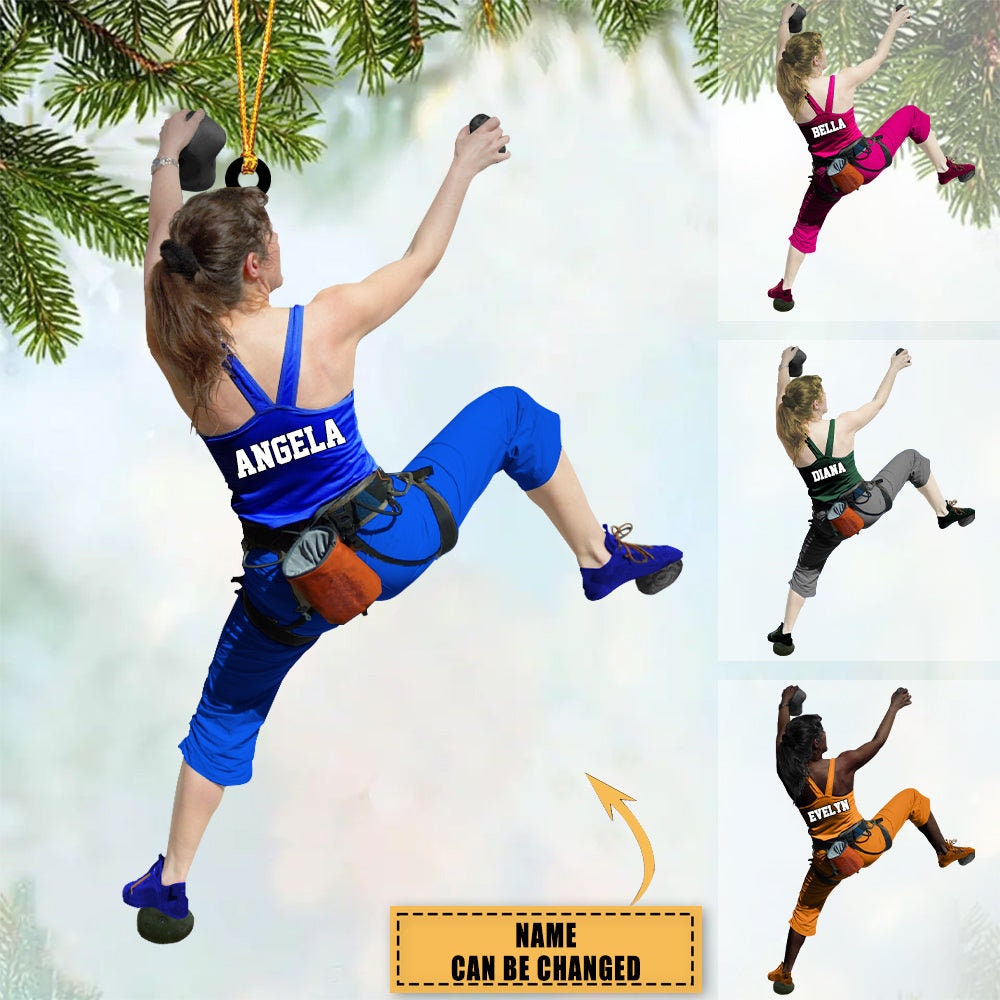 Personalized Women Rock Climbing Acrylic Christmas Ornament, Gift For Rock Climber, Custom Name Rock Climbing Sport, Girl Climbing Gift ORH1710N