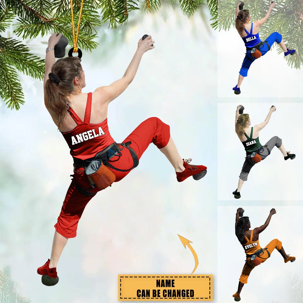 Personalized Women Rock Climbing Acrylic Christmas Ornament, Gift For Rock Climber, Custom Name Rock Climbing Sport, Girl Climbing Gift ORH1710N