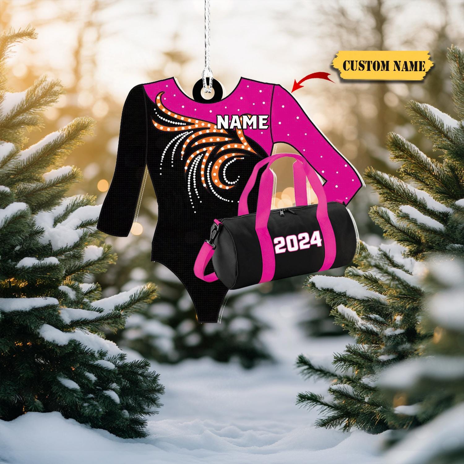 Personalized Women's  Gymnastics Christmas Ornament 2D, Custom Name and Team Colors, Perfect Holiday Gift for Gymnasts and Gym Lovers HAOR0711