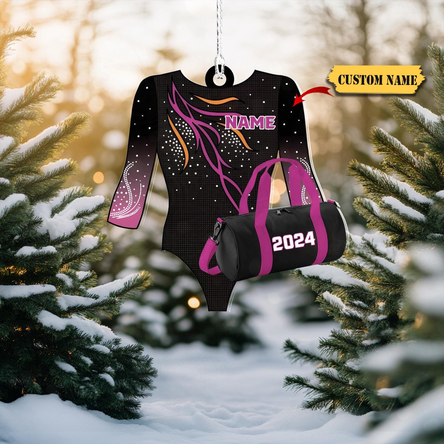Personalized Women's  Gymnastics Christmas Ornament 2D, Custom Name and Team Colors, Perfect Holiday Gift for Gymnasts and Gym Lovers HAOR0711
