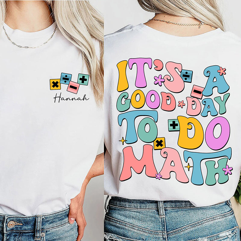 Personalized Math Teacher's Name Mathematical Symbols Icons Teacher Two Sided T-Shirt 2MAT68