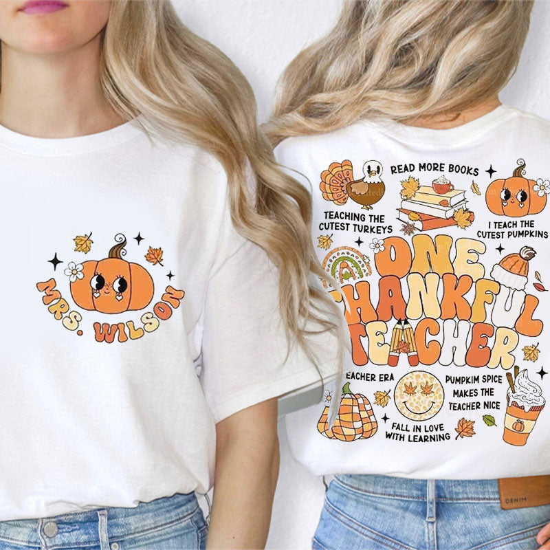 Personalized Name One Thankful Teacher Teacher Two Sided T-Shirt 2MAT88