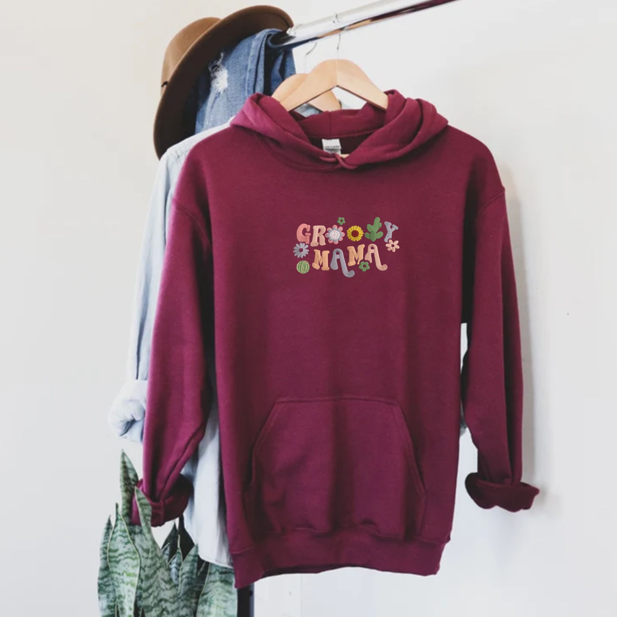 Personalzed Floral Groovy Mama Hoodie, Embroider with Flower, First Mothers Day Gifts EM5