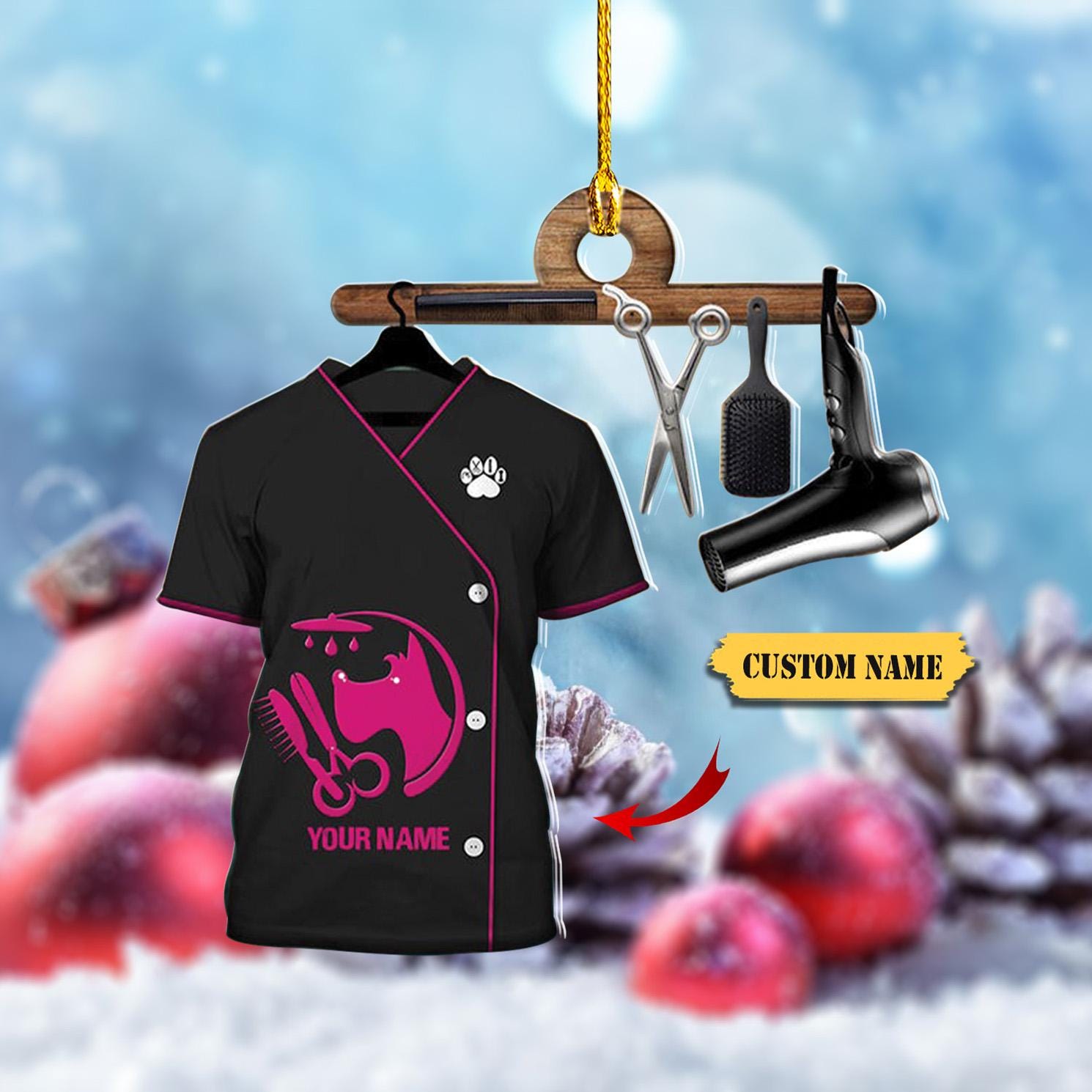 Pet Groomer Uniform Pink Custom Shaped Ornament FLAT 2D, Idea Gift for Pet Groomer Christmas, Gift For Pet Groomer HAOR0711