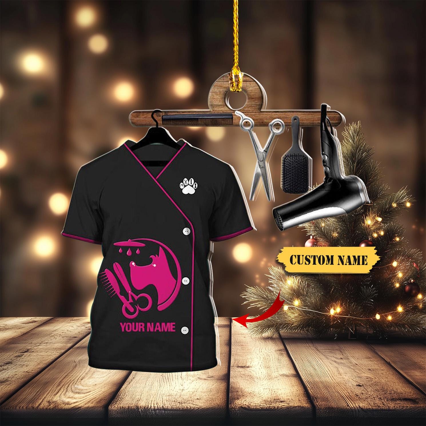 Pet Groomer Uniform Pink Custom Shaped Ornament FLAT 2D, Idea Gift for Pet Groomer Christmas, Gift For Pet Groomer HAOR0711