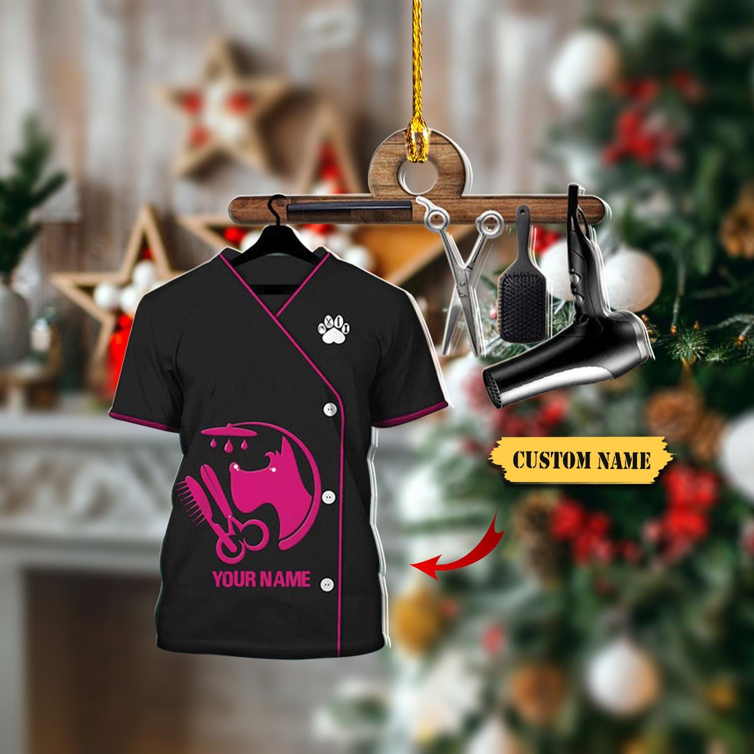 Pet Groomer Uniform Pink Custom Shaped Ornament FLAT 2D, Idea Gift for Pet Groomer Christmas, Gift For Pet Groomer HAOR0711
