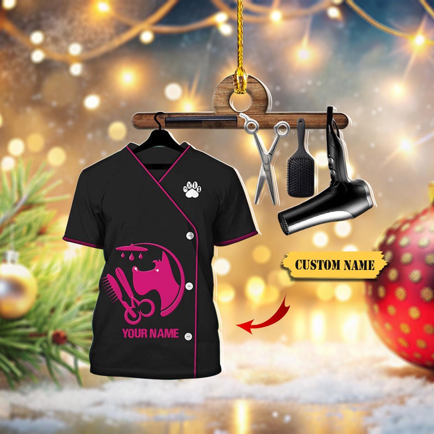 Pet Groomer Uniform Pink Custom Shaped Ornament FLAT 2D, Idea Gift for Pet Groomer Christmas, Gift For Pet Groomer HAOR0711