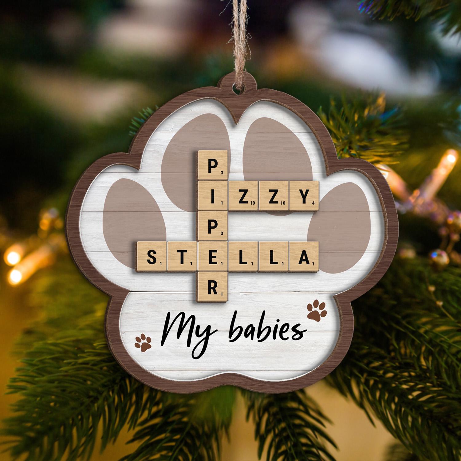 Pet Lover Gift Crossword Puzzle Art - Personalized 2-Layer Wooden Ornament, Pet Crossword Christmas Ornament, Gift For Pet Lovers OROC24