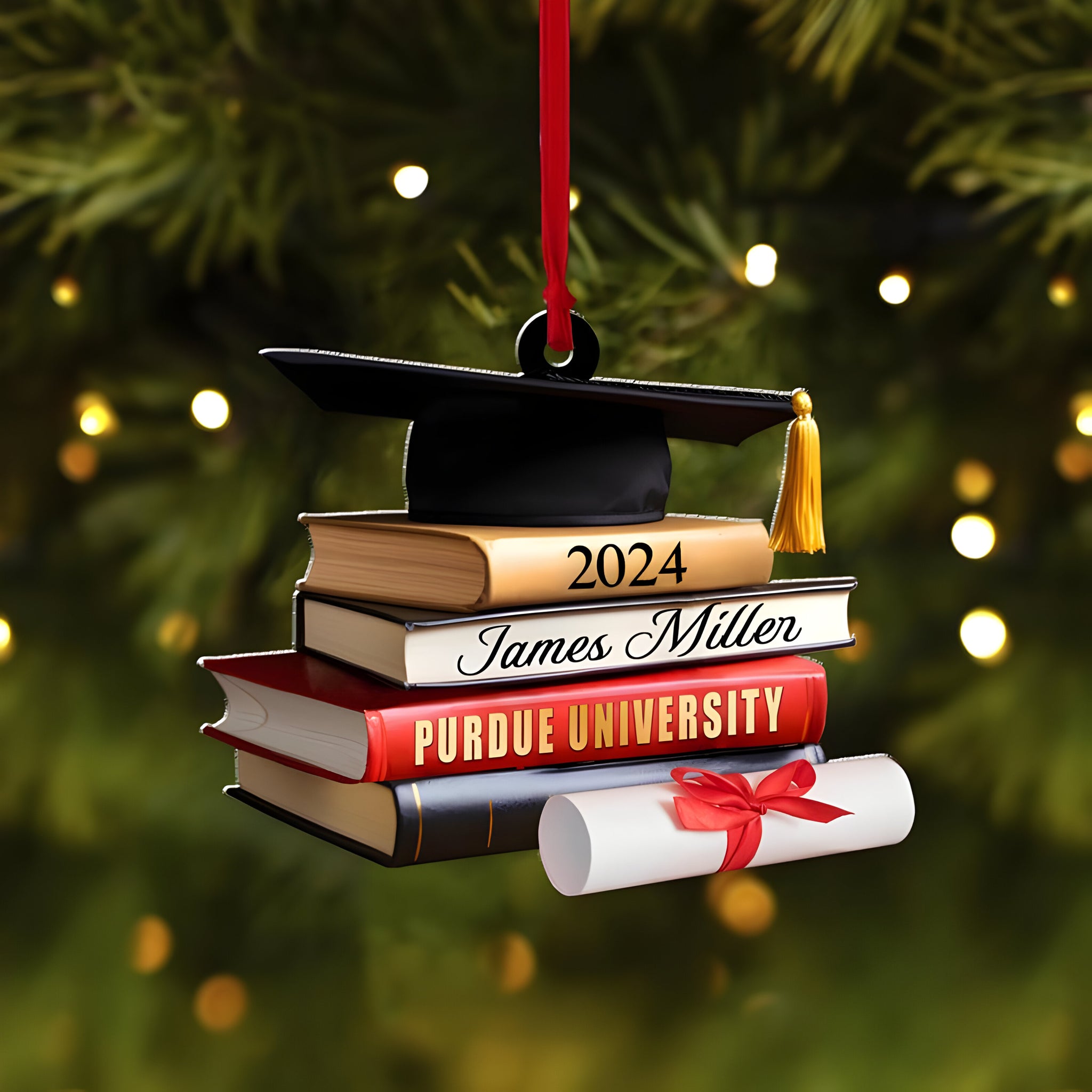 Class of 2024 Ornament, High School Graduation Gifts, Grad Gift. Personalized Graduation Cap Ornament With Books, Custom Graduation Ornament ORN2709