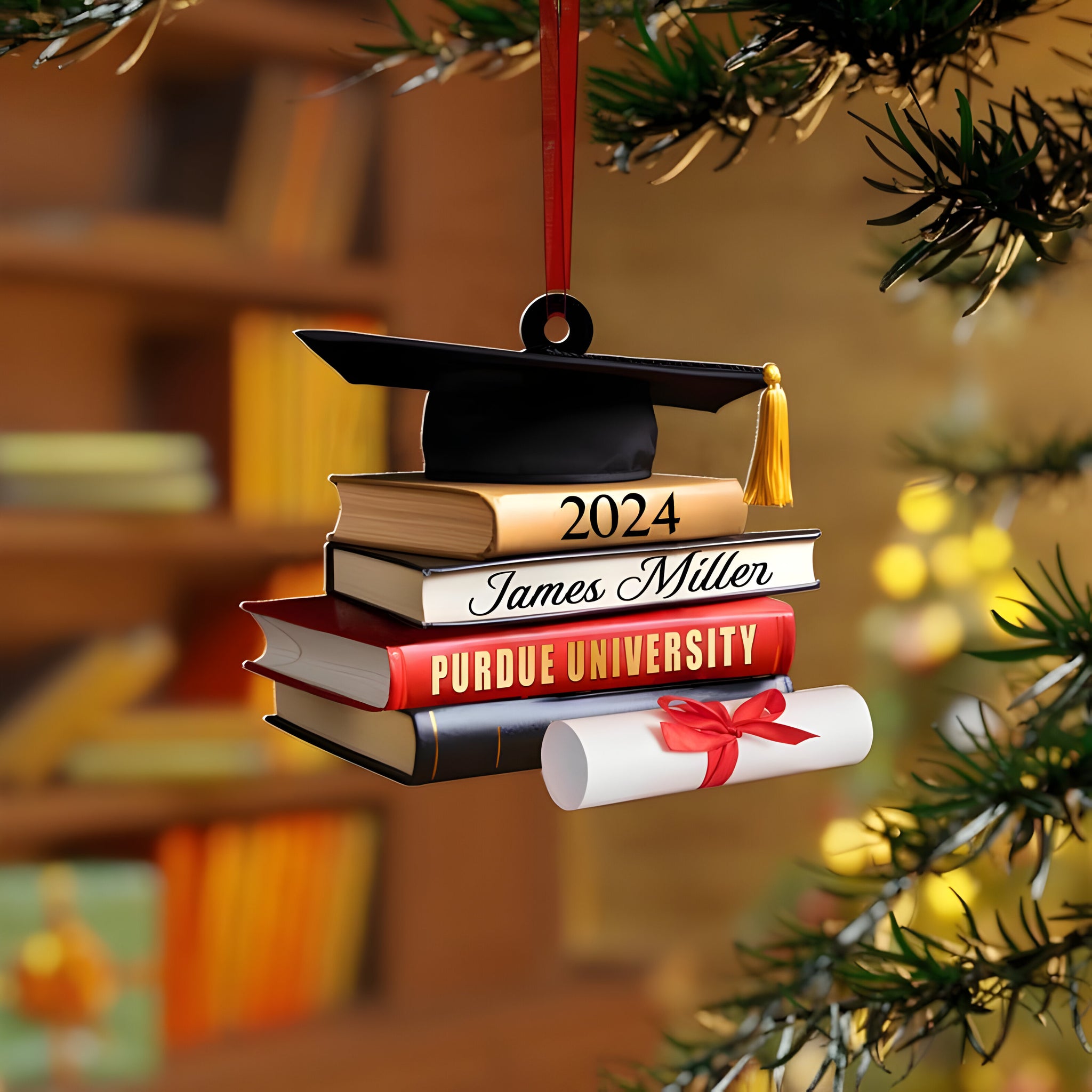 Class of 2024 Ornament, High School Graduation Gifts, Grad Gift. Personalized Graduation Cap Ornament With Books, Custom Graduation Ornament ORN2709