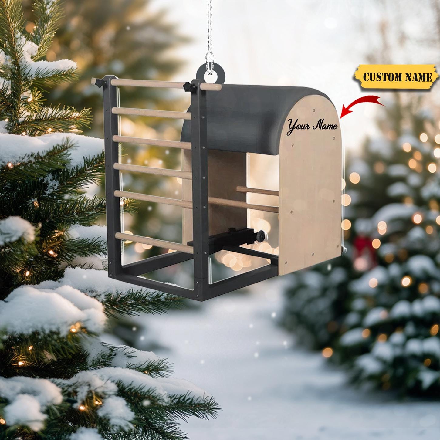 Pilates Ladder Barrel Ornament FLAT 2D, Customizable Pilates Decor, Pilates Lover Holiday Decor, Christmas Gift for Fitness Enthusiasts HAOR0711