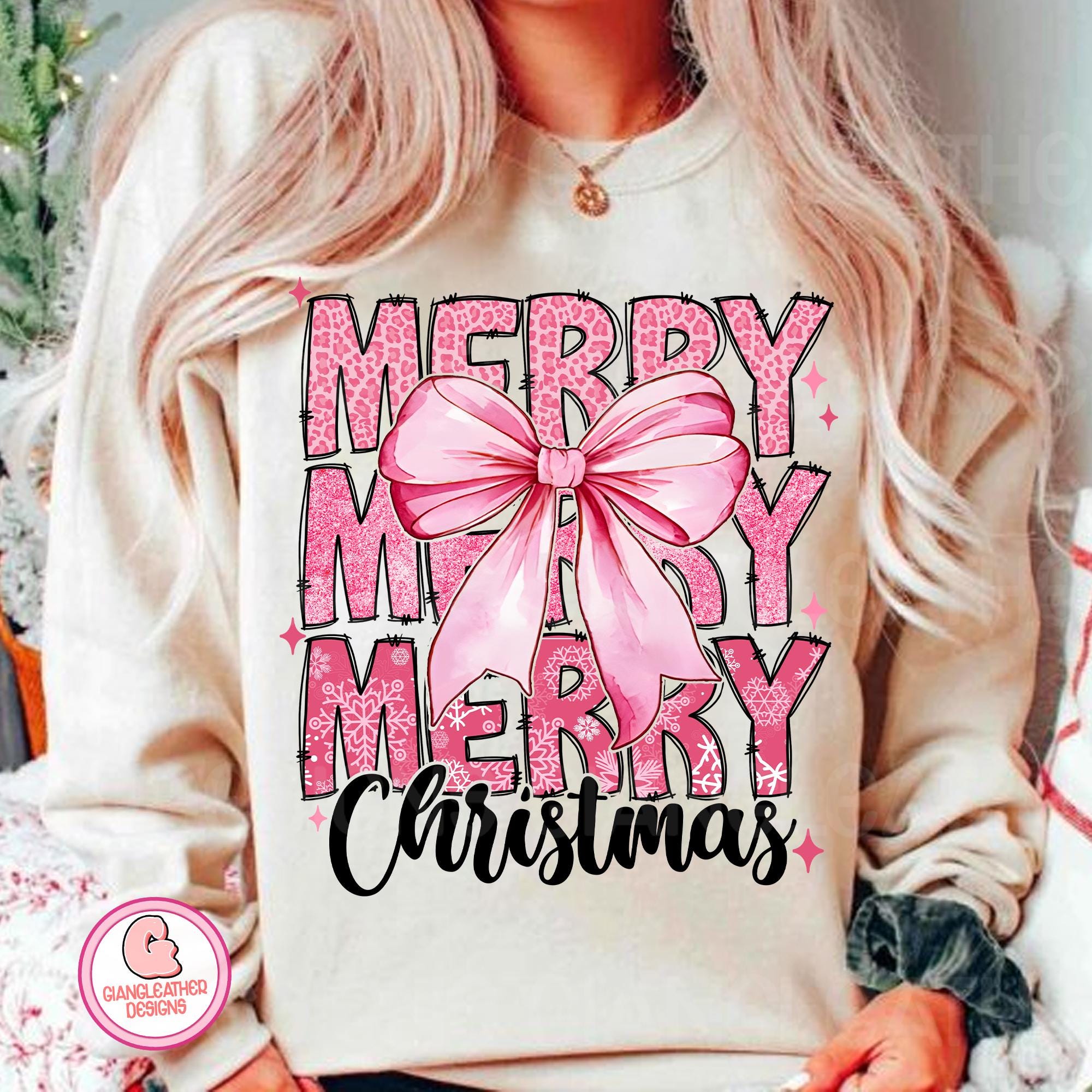 Pink Merry christmas png, christmas png, retro christmas png, pink coquette christmas bow png, pink coquette png, glitter christmas png SCU