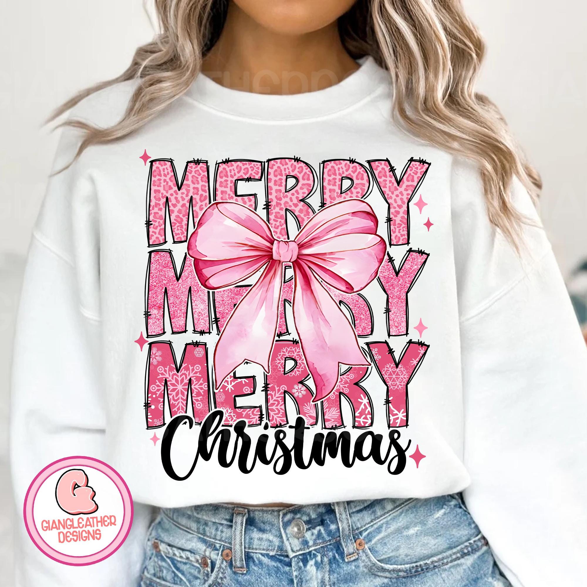 Pink Merry christmas png, christmas png, retro christmas png, pink coquette christmas bow png, pink coquette png, glitter christmas png SCU