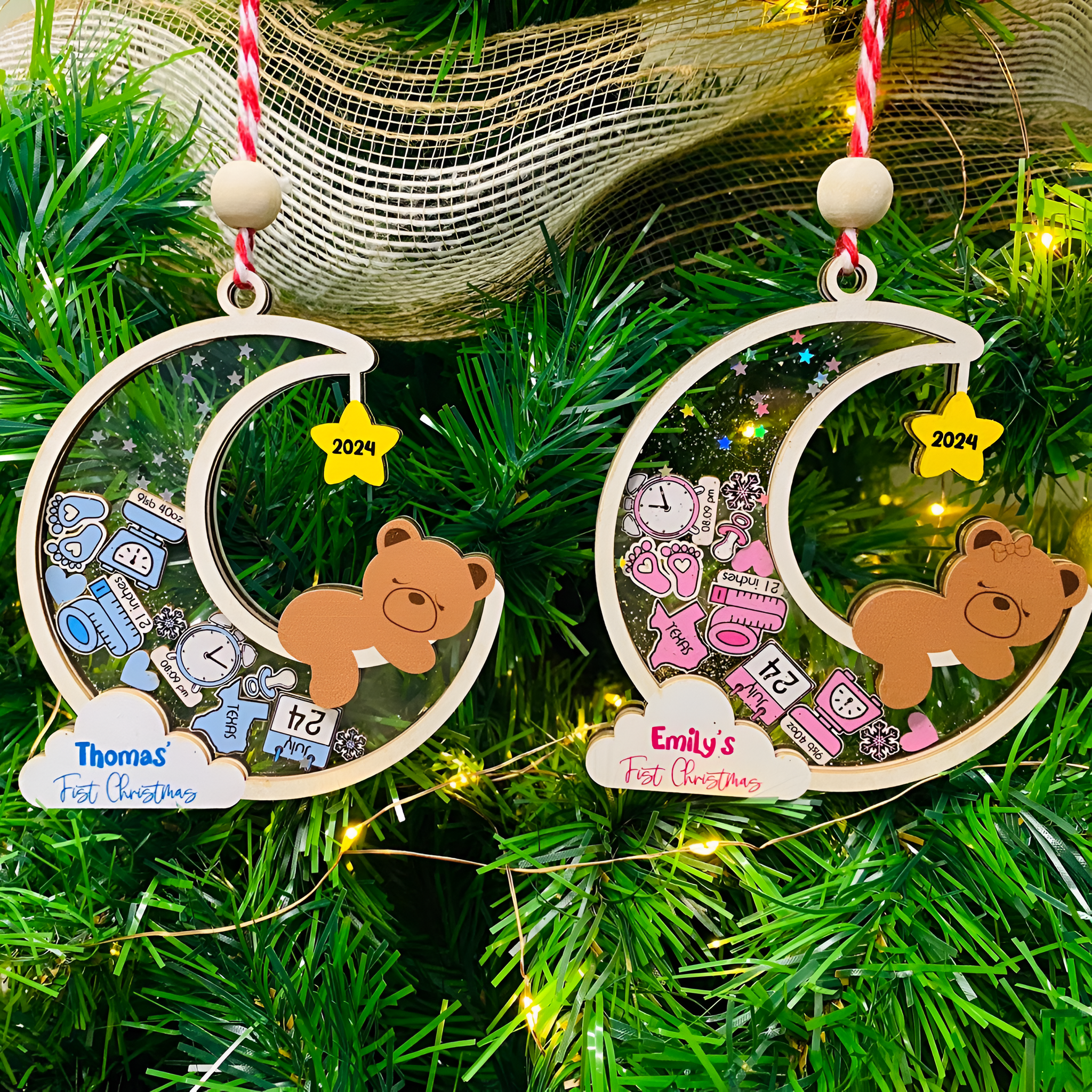 Baby's First Christmas Sleeping Teddy - Personalized 4D Shaker Ornament - Christmas Gift For Baby & Family ORN2809