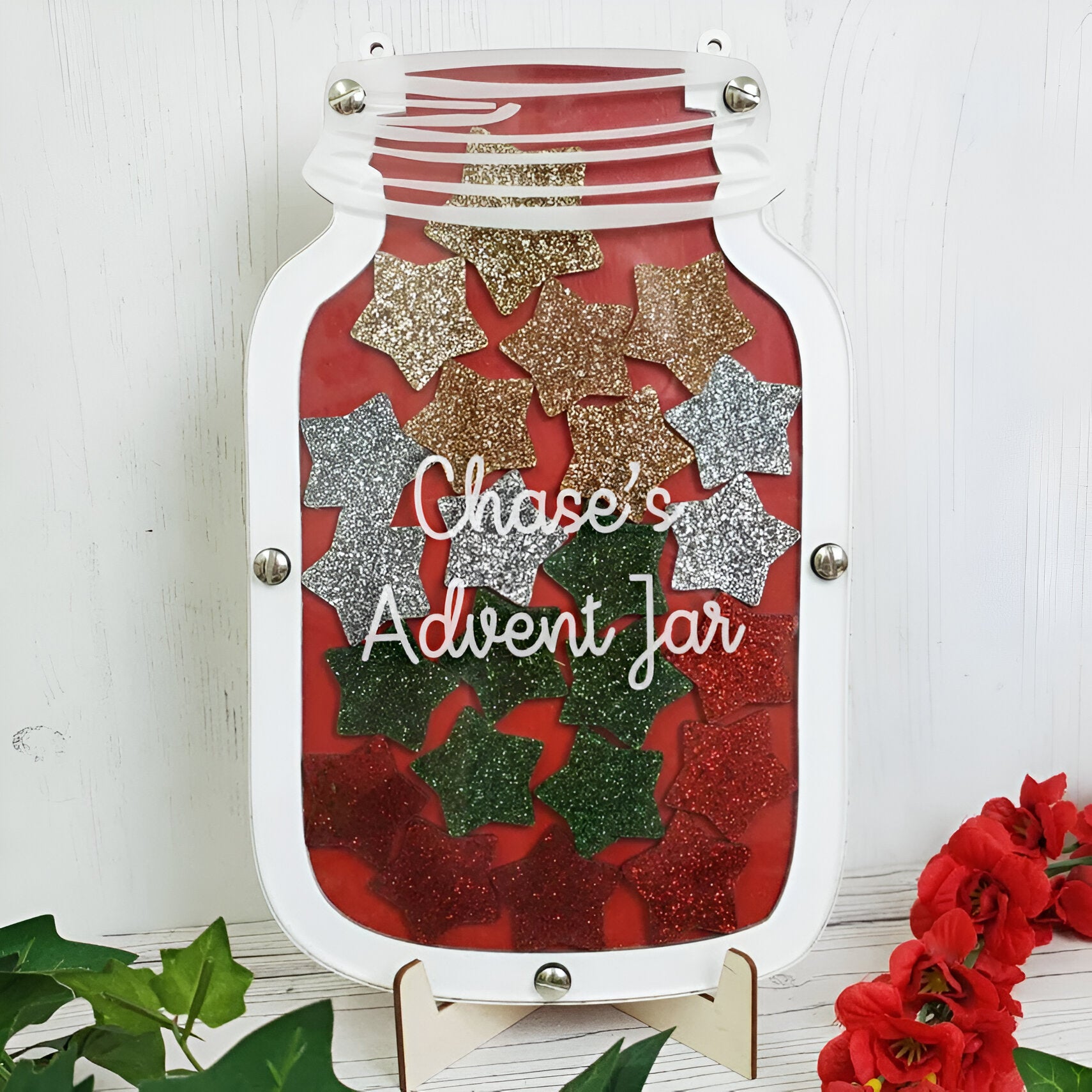 Red and White Large Glitter Advent Jar rejar