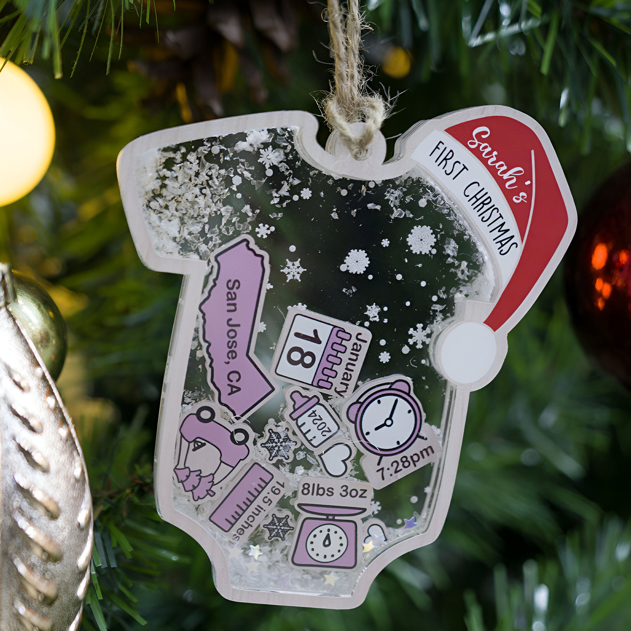 Personalized Baby First Christmas Ornament, Baby Keepsake Birth Stats Shaker Ornament, Baby Shower Gift ORN2809