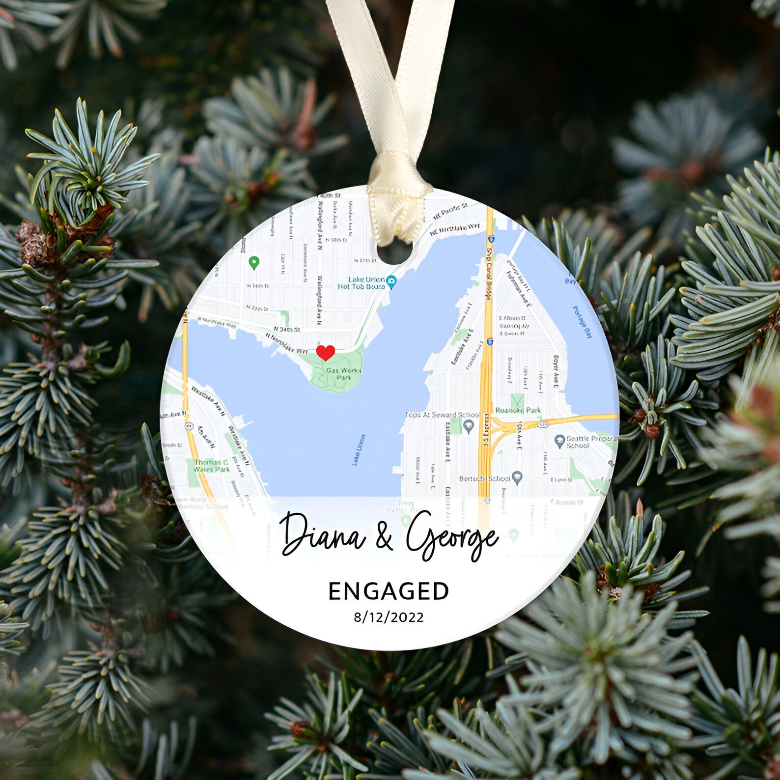 Engaged Ornament - Personalized Map Gift - Gift for the Couple - Engagement Gift - Our First Christmas Together ORN0110