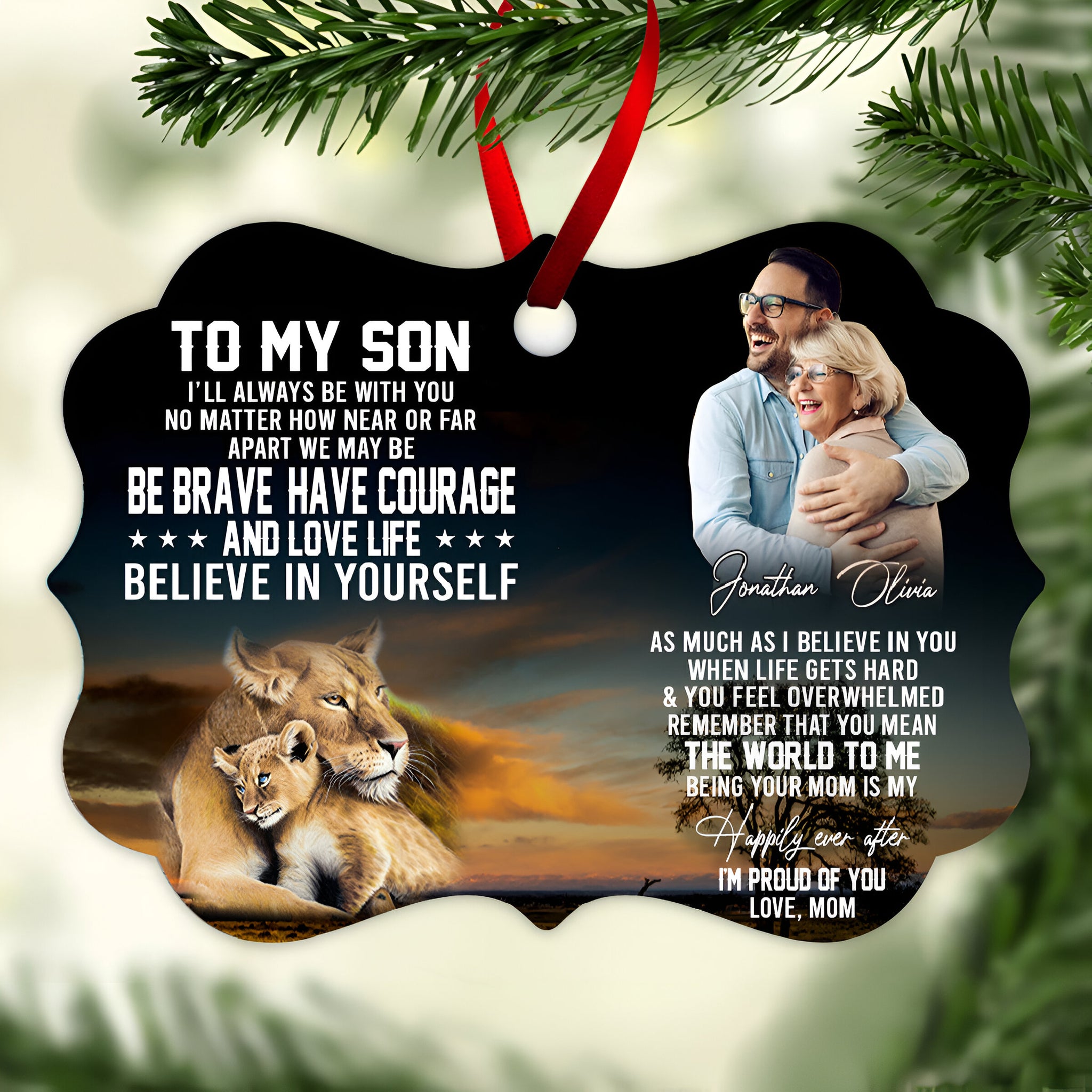 To My Son Be Brave Lion Mom - Personalized Ornament - Gift For Son ORN0110