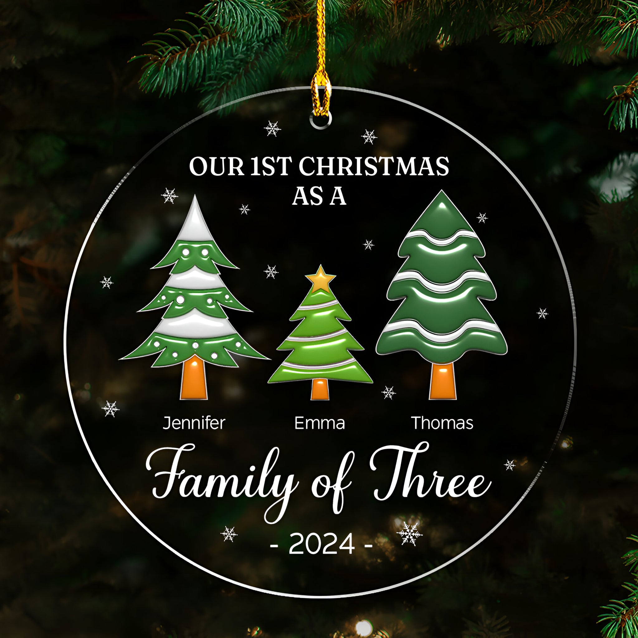 A Family Of Three - Personalized Custom 3D Inflated Effect Acrylic Ornament ORN0710