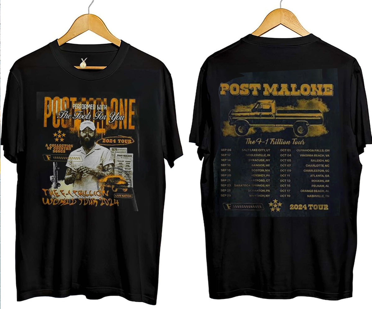 Post Malone Tour Shirt, Music 2 Sides Shirt Post Malone The F-1 Trillion Album 2024 Concert Gift For Fan